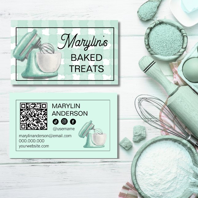 Vintage Mint Mixer | Gingham Check Bakery  Business Card (Creator Uploaded)