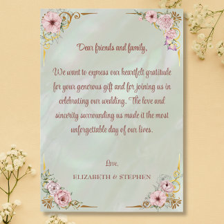 Vintage Mint Peony Thank You Card