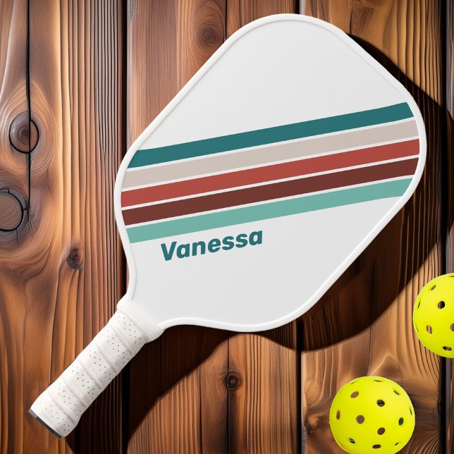 Vintage Mint Rainbow Striped with Name Pickleball Paddle (Creator Uploaded)