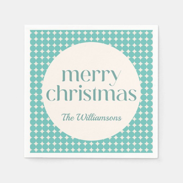 Vintage Mint Teal Green Geometric Dots Custom Napkin (Front)