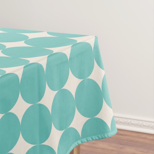 Vintage Mint Teal Green Geometric Dots Pattern Tablecloth (In Situ)