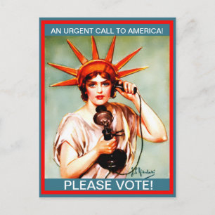 Vintage Miss Liberty on Telephone Please Vote! Postcard