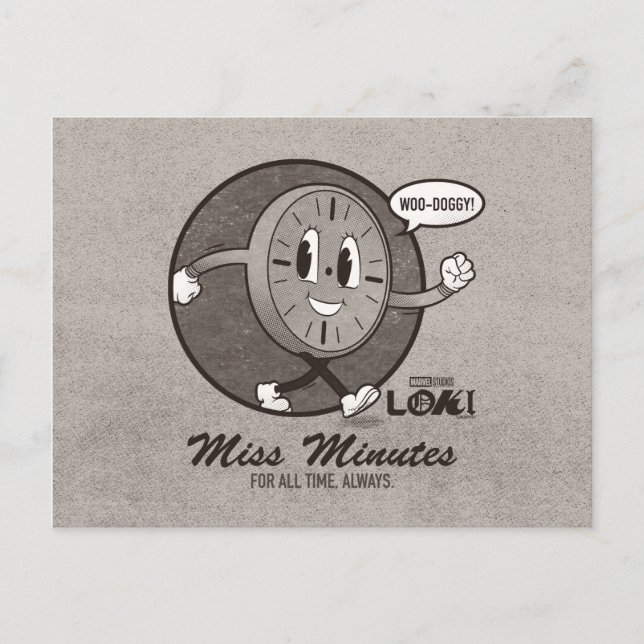 Vintage Miss Minutes Graphic Postcard (Front)