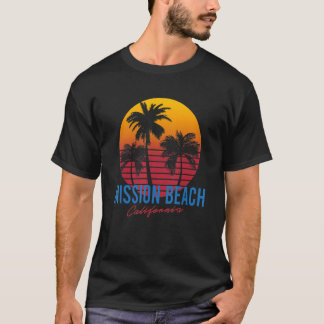 Vintage Mission Beach California Palm Trees Sunset T-Shirt