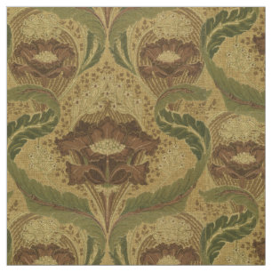 Vintage Mission Style Red Flower Blossoms Pattern Fabric