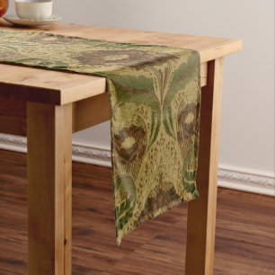 Vintage Mission Style Red Flower Blossoms Pattern Short Table Runner