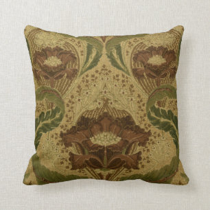 Vintage Mission Style Red Flower Blossoms Pattern Throw Pillow