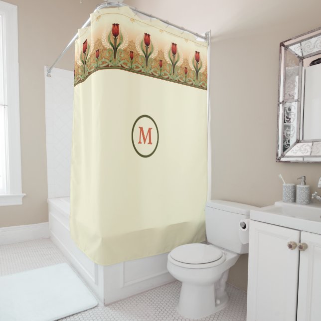 Vintage Mission Style Red Tulip Frieze (In Situ)