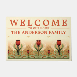 Vintage Mission Style Red Tulip Frieze Doormat