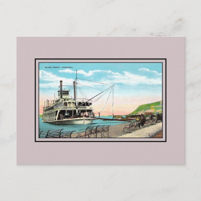 Vintage Mississippi River Front Hannibal MO Postcard (Front)
