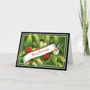 Vintage Mistletoe and Holly Christmas Card