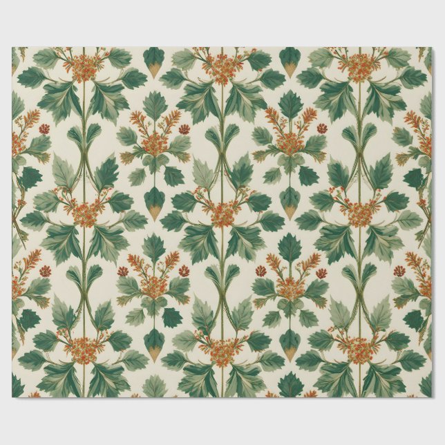 Vintage Mistletoe Botanical Christmas Pattern Wrapping Paper (Flat)