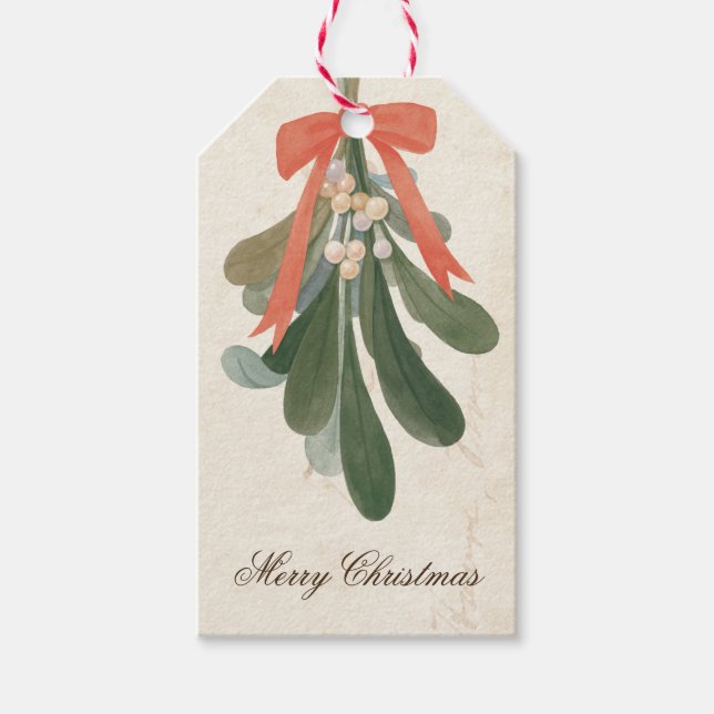 Vintage Mistletoe Holiday Gift Tags (Front)