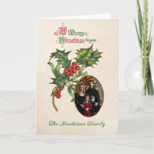 Vintage Mistletoe Ornament Photo Christmas Card