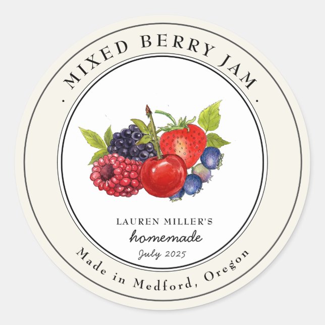 Vintage Mixed Berry Jam jar Canning label (Front)