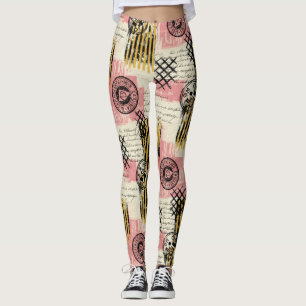 Vintage Mixed-Media Collage - Distressed Paper (1) Leggings