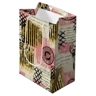Vintage Mixed-Media Collage - Distressed Paper Medium Gift Bag