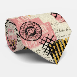 Vintage Mixed-Media Collage - Distressed Paper Tie