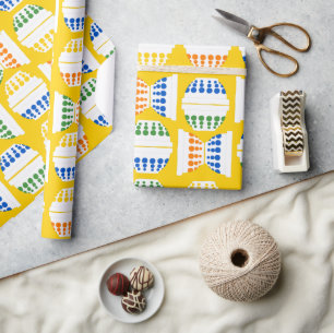 Vintage Mixing Bowls with Polka Dots Patterned Wra Wrapping Paper