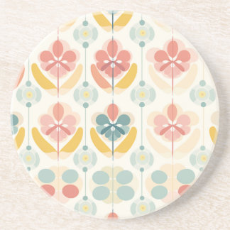 Vintage Mod Abstract Floral Sandstone Coaster