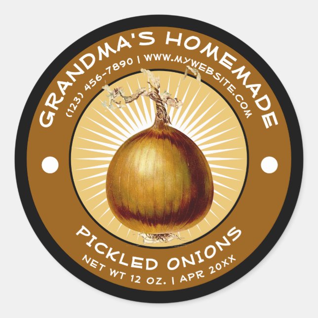 Vintage Modèle Étiquette d'oignons cuits maison (Devant)