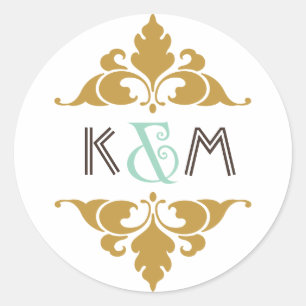 Vintage Modern Art Deco Mint & Gold Wedding Classic Round Sticker