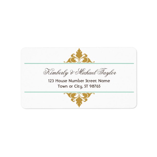 Vintage Modern Art Deco Mint & Gold Wedding Label (Front)