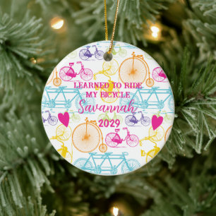 Vintage Modern Bicycle Bright Colour Neon Pattern Ceramic Ornament