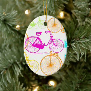 Vintage Modern Bicycle Bright Colour Neon Pattern Ceramic Ornament