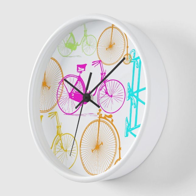 Vintage Modern Bicycle Bright Colour Neon Pattern Clock (Angle)