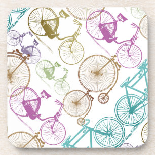 Vintage Modern Bicycle Bright Colour Neon Pattern Coaster