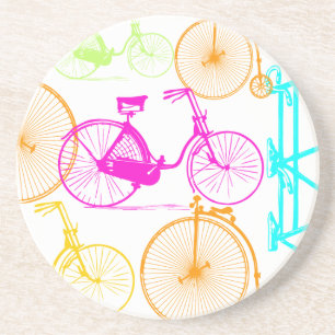 Vintage Modern Bicycle Bright Colour Neon Pattern Coaster