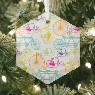 Vintage Modern Bicycle Bright Colour Neon Pattern Glass Ornament