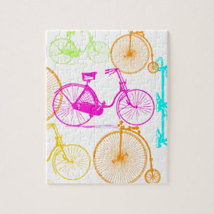 Vintage Modern Bicycle Bright Colour Neon Pattern Jigsaw Puzzle