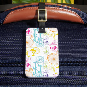 Vintage Modern Bicycle Bright Colour Neon Pattern Luggage Tag