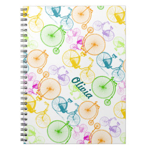 Vintage Modern Bicycle Bright Colour Neon Pattern Notebook