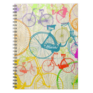 Vintage Modern Bicycle Bright Colour Neon Pattern Notebook