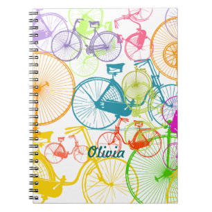 Vintage Modern Bicycle Bright Colour Neon Pattern Notebook