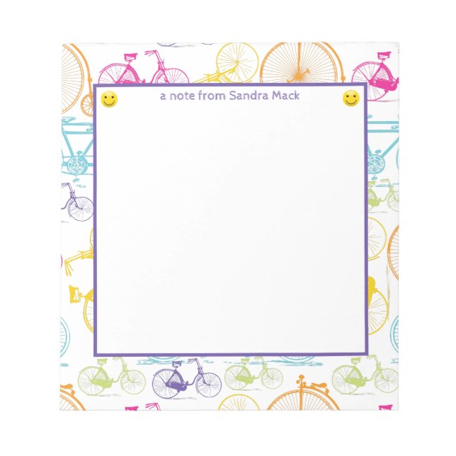 Vintage Modern Bicycle Bright Colour Neon Pattern Notepad (Front)