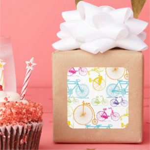 Vintage Modern Bicycle Bright Colour Neon Pattern Square Sticker