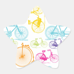 Vintage Modern Bicycle Bright Colour Neon Pattern Star Sticker