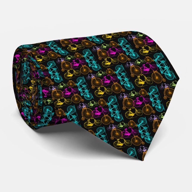 Vintage Modern Bicycle Bright Colour Neon Pattern Tie (Rolled)