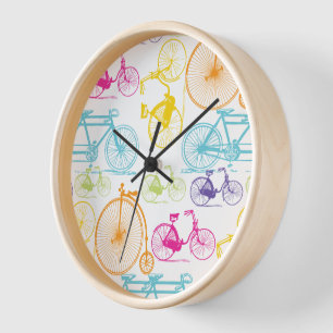 Vintage Modern Bicycle Bright Colour Retro Pattern Wall Clock