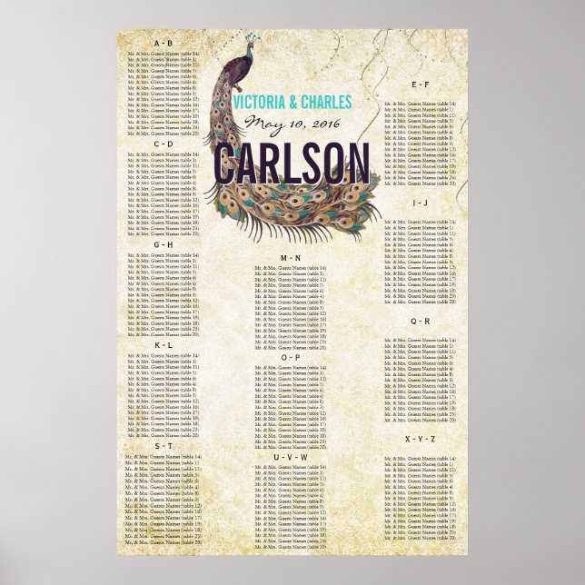 Vintage Modern Black Chalkboard Seating Chart (Front)