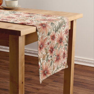 Vintage Modern Bronze Peach Floral Short Table Runner