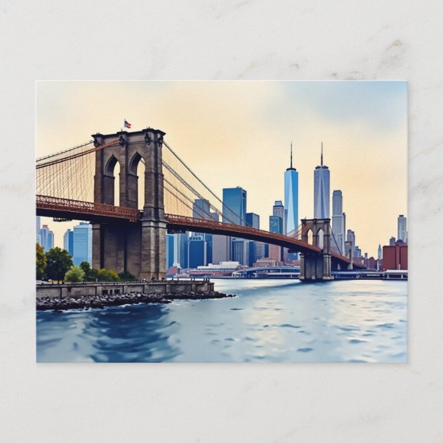 Vintage Modern Brooklyn Bridge , NYC 🇺🇲❣️🇺🇸 Postcard (Front)