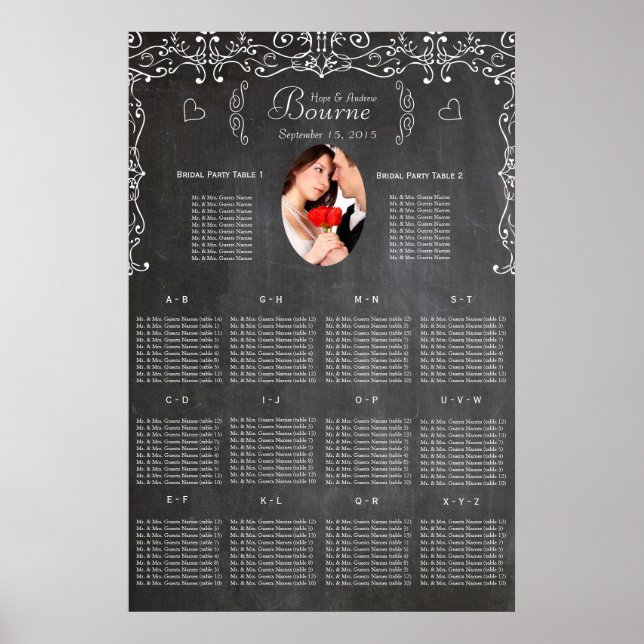 Vintage Modern Chalkboard Photo Seating Chart (Front)
