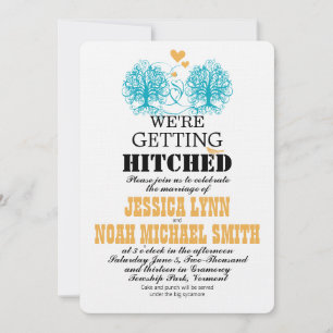 Vintage Modern Cute Bird Swirl Tree Wedding Invitation