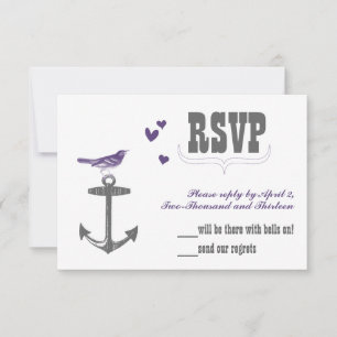 Vintage Modern Cute Purple Bird Grey Anchor RSVP Card