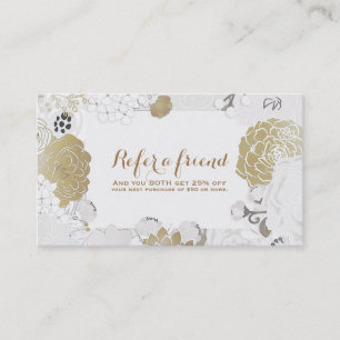 Vintage Modern Floral Botanical Glam White & Gold Referral Card